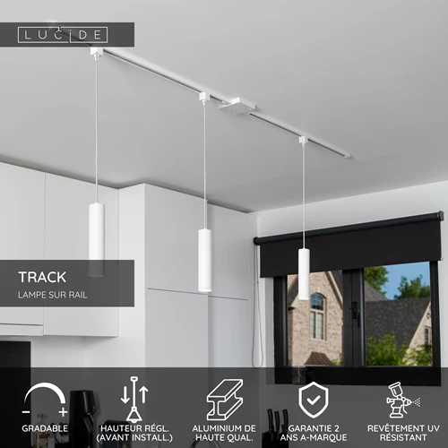 Lucide TRACK FLORIS Suspension - Système de rail monophasé / Éclairage sur rail - 1xGU10 - blanc(Extension) - USP
